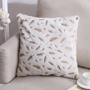 Fodera per cuscino quadrata in peluche con design a piuma dorata a doppia faccia, stile moderno per divano, casa, ufficio, stile transfrontaliero - Product Image 4