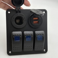 Panneau d'interrupteurs à bascule en aluminium 3 modules avec LED bleue, chargeur USB 12V, interrupteur marche/arrêt étanche pour camping-car, camion, automobile