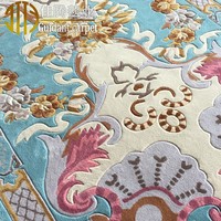 Guidant Geprägte Blumenmuster-Wollteppiche mit Mittelhohem Flor, Handgeknüpft, Rutschfest, Fleckresistent, für Hotelgebrauch
