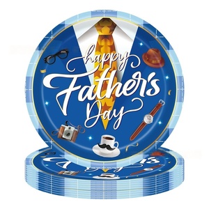 Vajilla Desechable Azul para Fiestas del Día del Padre, Incluye Platos Azul Oscuro, Vasos de Papel, Servilletas, Pancarta y Mantel - Product Image 1