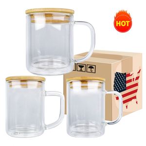 25PACKS 15oz 20oz Blank Sublimation <b>Double</b> <b>Wall</b> Snow Globe Glass <b>Mugs</b> with Bamboo Lid Straw for Iced Coffee Soda - Product Image 2