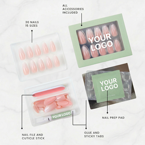 <span class=keywords><strong>Faux</strong></span> ongles en gel souple réutilisables à presser, couleur nude rose amande, motif pois noirs, marque privée - Product Image 5