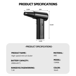 Souffleur d'air comprimé portable électrique ABS, capacité de la batterie 2000 mAh*2, 7,4 V, nettoyeur d'ordinateur, mini ventilateur à jet pour salon de coiffure - Product Image 6