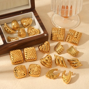 Wholesale No Fade <strong>Stainless</strong> <strong>Steel</strong> 18K PVD Geometric Chunky Statement Stud Earrings for Women Fashion <strong>Jewelry</strong> - Product Image 5