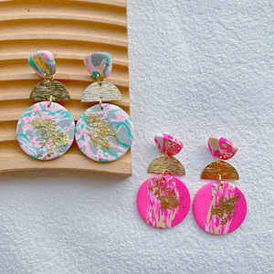 <span class=keywords><strong>Orecchini</strong></span> dipinti a forma di cerchio in <span class=keywords><strong>argilla</strong></span> <span class=keywords><strong>polimerica</strong></span> da donna con lamina d'oro - Product Image 4