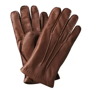 Gants décontractés pour hommes en cuir véritable rayé noir avec doublure en laine écologique respirante pour toutes les saisons, confortables pour les fêtes - Product Image 1