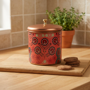 Red Bohemian Printed Copper Food <b>Container</b> With Lid Round <b>Storage</b> Jar <b>For</b> <b>Kitchen</b> Use - Product Image 6
