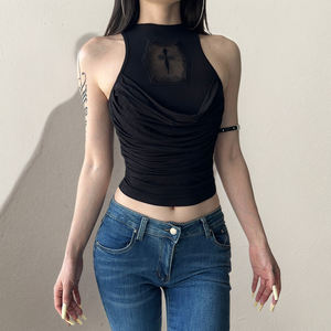 <b>Mesh</b> Lace Patchwork Sleeveless Knit Vest Women Round Neck Y2K Street Casual Fashion <b>Top</b> - Product Image 5