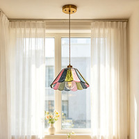 Lampe suspendue en verre en forme de fleur, prix de gros, colorée, en fer doré antirouille, pour la décoration