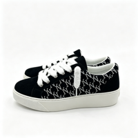 Baskets décontractées pour femmes à imprimé monogramme noir et blanc, lacets moelleux, bout rond, à lacets, plateforme