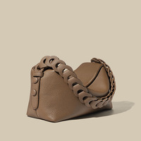 Sac Hobo en Cuir Véritable Luxe Discret avec Poignée Tressée, Sac Bandoulière en Cuir Grainé, Sac à Main Minimaliste de Niche