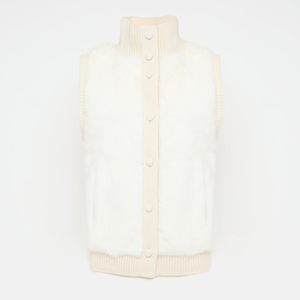 Chất Lượng Cao Cao Cổ Không Tay Sang Trọng Lông Thú Ấm Áp Áo Ghi Lê Mùa Đông Bất Chồn Lông Phía Trước Len Đan Trở Lại Vest Cho Phụ Nữ - Product Image 6