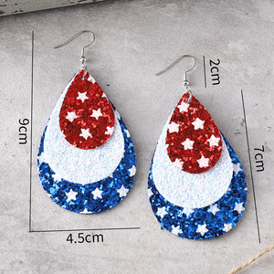 Faux cuir boucles d'oreilles mode rouge bleu blanc étoile Sequin Triple eau cuir pendentif boucles d'oreilles pour femmes Uionen 905 - Product Image 3
