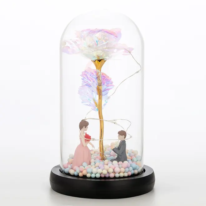 우수한 발렌타인 데이 선물 24k 골드 로즈 LED 병 장미 장식 꽃 금박 장미 빛