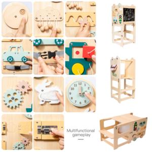 Convertible Toddler học tập tháp an toàn bằng gỗ có thể gập lại nhà bếp Helper Montessori trẻ em bước phân để bảng thiết lập học tập tháp - Product Image 2