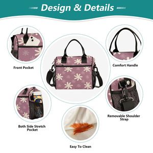 Hawaiian Tiare Flower Lunch Tote Zipper Closure Reusable Cooler Tote Leakproof Lunch Bag with Adjustable Shoulder Strap - Product Image 4