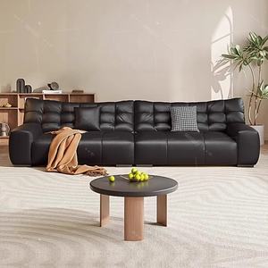 Juego <span class=keywords><strong>de</strong></span> Sofás <span class=keywords><strong>de</strong></span> <span class=keywords><strong>Cuero</strong></span> Genuino Minimalista Italiano, Sofá Modular Moderno para Sala <span class=keywords><strong>de</strong></span> Estar Familiar Pequeña, Sofá Cama Negro Grande, Personalizable - Product Image 2