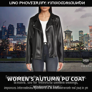 Women's Autumn/Winter Waterproof Woven PU Motorcycle <b>Jacket</b> Short <b>Blazer</b>-style with Button-Up Collar Solid Color - Product Image 2