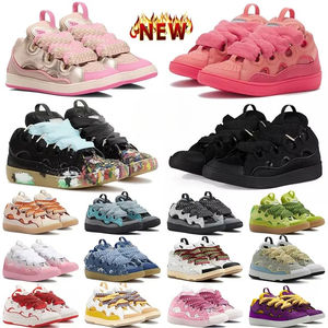 Fashion Designer <strong>Leather</strong> Curb Sneakers Casual Dress Shoes <strong>Mens</strong> Womens Denim Blue Pink White Leopard Platform <strong>Trainers</strong> - Product Image 1