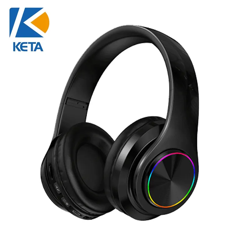 Folding Wireless RGB Blue tooth Headset Head-mounted Insertable Memory Card Heavy Bass BT5.0 Luminous Headphones