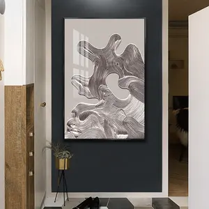 새로운 디자인 3D 라인 삽화 그림 인쇄 고급 금속 프레임 홈 장식 추상 수지 광택 벽 예술 크리스탈 도자기 그림