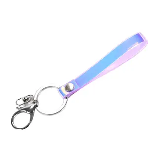 한국 사용자 정의 이름 스트립 반사 레이저 전화 로프 끈 키 체인 열쇠 고리, 홀로그램 PVC 손목 스트랩 가방 매력