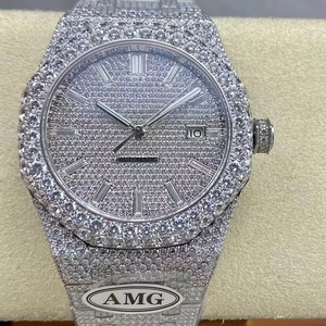Reloj Mecánico de Cristal de Lujo y Súper Calidad, Fábrica AMG, 41 mm, Movimiento 3120, 15400, Oro Blanco, Cielo Estrellado, Diamantes - Product Image 1