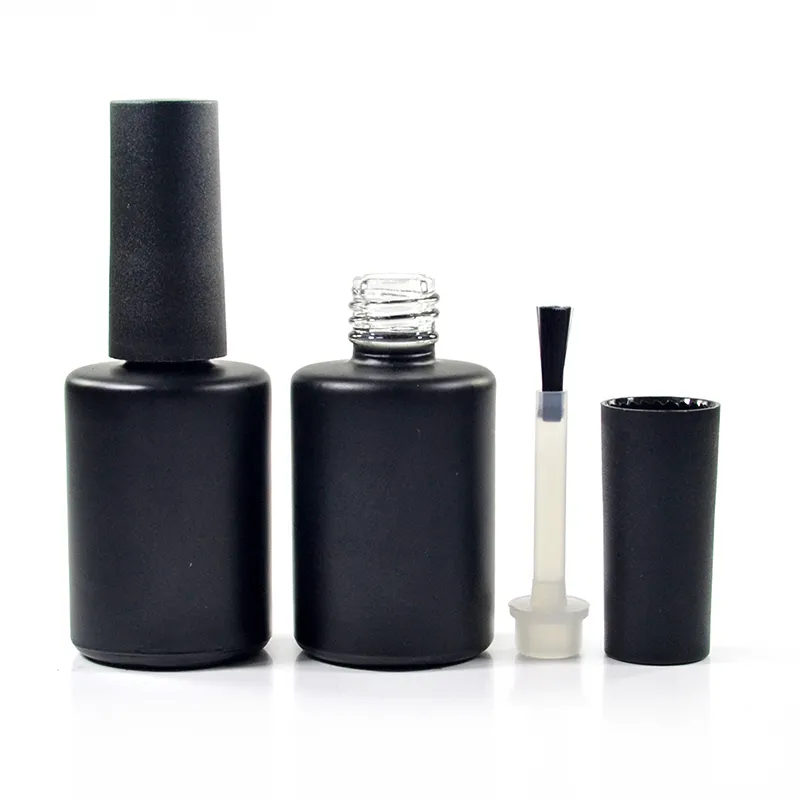 Custom logo printing empty 5ml 7ml 10ml 11ml 13ml 15ml matte black UV gel glass nail polish bottles with brush cap