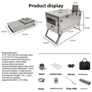 Poêle à <span class=keywords><strong>bois</strong></span> pliable en acier inoxydable YX-E1-22, portable, coupe-vent, léger, fonctionnement manuel, extérieur - Product Image 2
