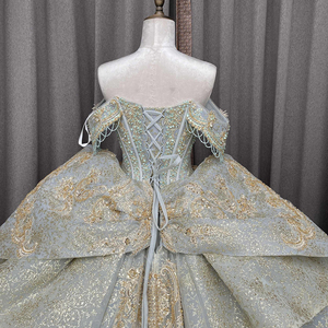 Lsmc131 Vestido de Gala de Quinceañera Vintage Elegante de Alta Calidad con Apliques, Estilo Fiesta, Hombros con Cuentas y Cola Capilla 100% - Product Image 3