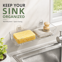 Accessoires de cuisine : Organisateur mural transparent en plastique pour évier, sans perçage, avec design de drainage creux, support de rangement moderne amovible pour évier