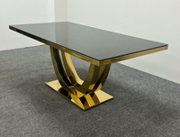 Table de réception rectangulaire haut de gamme en verre et acier inoxydable doré, design moderne, pour événements extérieurs, 40-45 kg