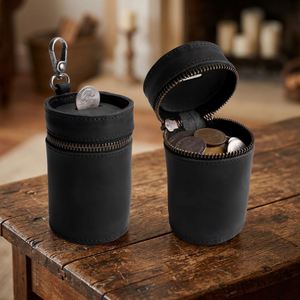 Porte-monnaie cylindrique miniature en cuir PU gaufré marron durable avec porte-clés et pochette zippée pour cadeaux - Product Image 2