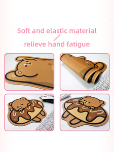 Bantalan mouse kucing beruang coklat kartun, alas keyboard kantor imut, bantalan mouse bentuk khusus, Pelindung pergelangan tangan - Product Image 6