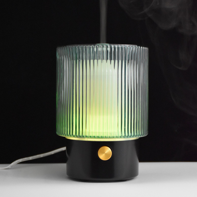 100ml Ribbed Glass Diffuser Air Freshener with Black Base, Quiet Colorful LED-Lighted Aromatherapy Diffuser Machine
