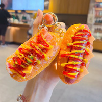 Porte-clés créatif en forme de pain à hot-dog américain simulé, jouet alimentaire en PU, pendentif amusant pour sac, mini-cadeau pour voiture