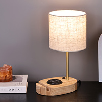 Lampe de table industrielle en manguier et toile, abat-jour de table moderne en bois d'acacia, vente en gros
