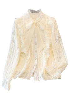 Camisa de Mujer al por Mayor, Otoño 2026, Nueva Moda, Elegante, Estilo Francés Vintage, con Cordones, Lazo, Manga Larga - Product Image 6