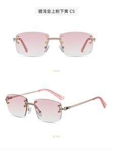 Hot-bán sang trọng Gradient <span class=keywords><strong>Lens</strong></span> Sunglasses đối với phụ nữ vuông không có vành với UV400 vàng khung hợp kim - Product Image 6