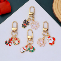Porte-clés de Noël en alliage métallique en gros, style mignon Père Noël, Bonhomme de neige, Renne, Flocon de neige, Porte-clés de Noël en métal