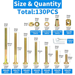 M6 Furniture Screws 130pcs Set Hex Socket Flat Round Head Wood Fasteners Cabinet Crib Bed Hardware Replacement Kit - Product Image 2