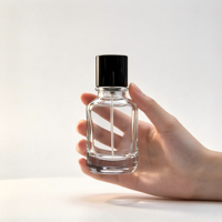 Flacon de parfum transparent noir cylindrique moderne personnalisé, 30 ml, 50 ml, 100 ml, flacon de parfum en verre à sertir avec boîte