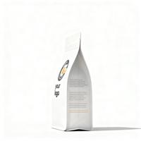Sachet de café à fond plat avec logo personnalisé imprimé pour l'emballage des grains de café, pochette à huit soudures latérales avec valve et fermeture éclair refermable