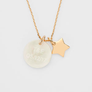 Collar de Acero Inoxidable con <span class=keywords><strong>Estrella</strong></span> para Mujer, Collar Personalizado con Disco Redondo Grabado, Collar con Colgante de Madreperla Personalizado - Product Image 4