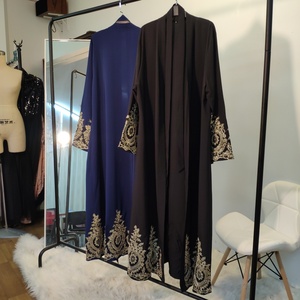 1495# Modest Navy Black <b>Abaya</b> with Gold Embroidery Lace Breathable Spring Summer Occasion Islamic <b>Abaya</b> Dubai Design - Product Image 5