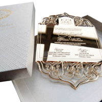 Cartes de menu en acrylique miroir doré de qualité supérieure avec boîte et texte gravé personnalisé