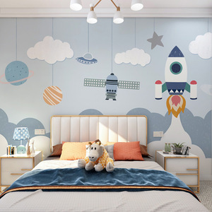 <span class=keywords><strong>Papier</strong></span> <span class=keywords><strong>peint</strong></span> moderne 3D dessin animé fusée spatiale pour garçons et filles <span class=keywords><strong>chambre</strong></span> à coucher tissu de soie sans couture Mural décoration murale fond - Product Image 4