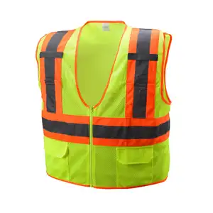 ANSI Class 2 Surveyor Mesh Safety Vest High Vis Reflective Safety Clothing with Pocket Men work wear custom logo OEM lime vest