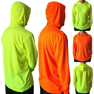 Dry Fit Safety Shirt Hi Vis Reflective Long Sleeve Quick Dry Shirts Fluorescent Yellow Reflective Construction Hoodies For Men