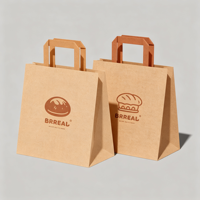 Sacs en papier kraft personnalisés avec logo OEM, poignées plates en corde, pour emballage alimentaire à emporter, sacs de vente au détail et de shopping